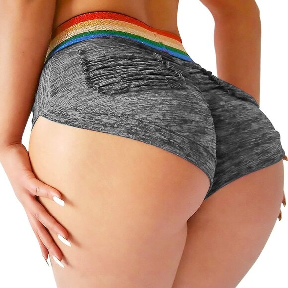 Brand New Booty Shorts M Gray Rainbow Waist Sexy Twerk - Picture 1 of 5